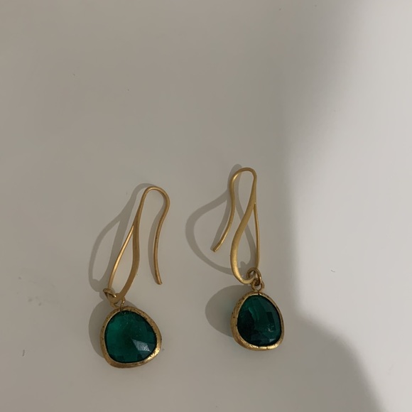 Emerald Colored and Gold Earrings - Picture 2 of 2